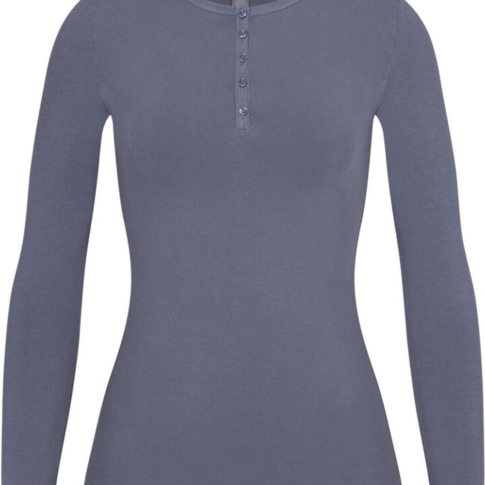SKIMS new vintage long sleeve henley steel blue
